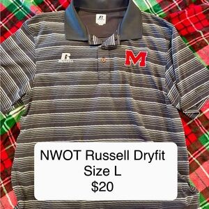 Russell Athletic Black and White Striped Polo